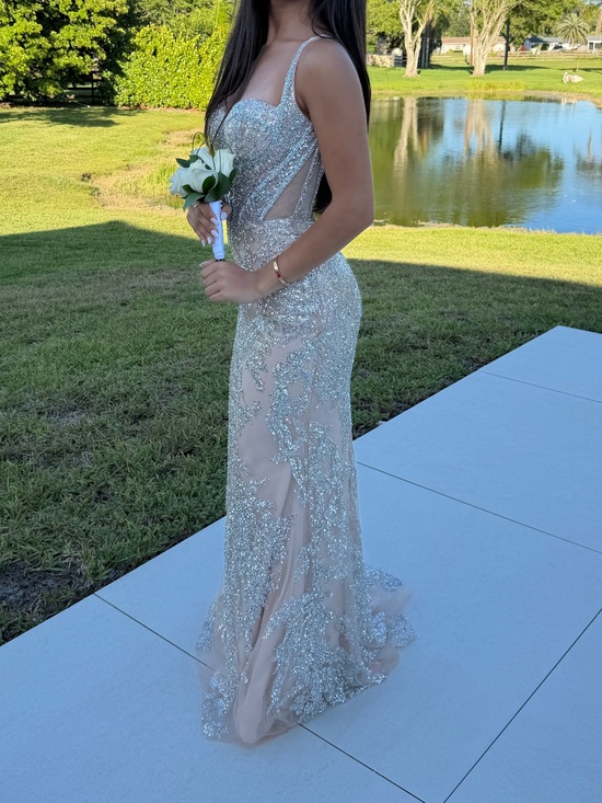 Jovani Dresses & Skirts - JOVANI Nude Sequin Evening Gown with Silver Embellishment